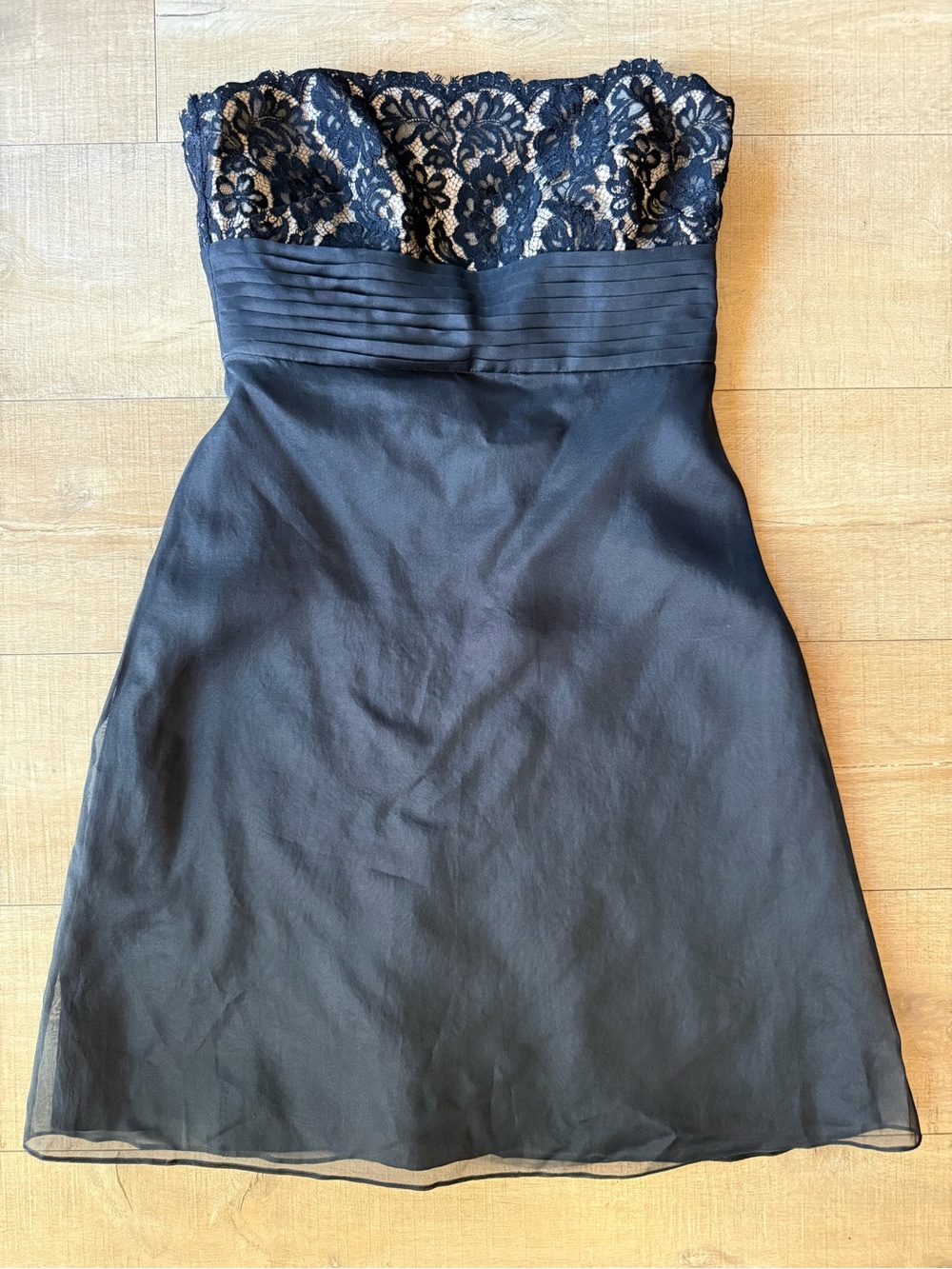 Ann Taylor petites Strapless Black Lace Bodice silk Midi tea length Dress 8P